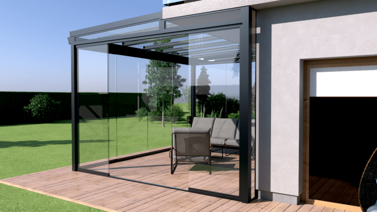 Szklane zadaszenia tarasów - dach tarasu zabudowany szkłem hartowanym - Realizacja Alumar-Zabudowy