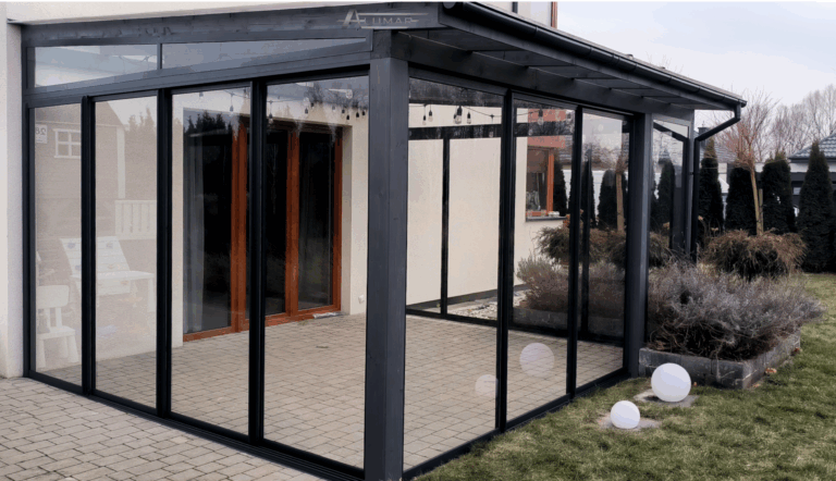 Szklane zabudowy tarasów - taras zabudowany szkłem hartowanym - Realizacja Alumar-Zabudowy
